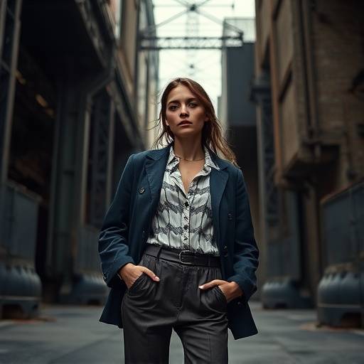 Foto di moda editoriale in una location urbana industriale